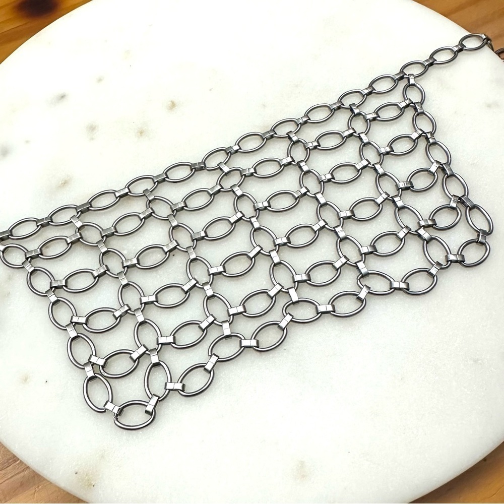 Chainmail Bib Oval Link Stainless Steel Statement Necklace - Picture 7 of 13